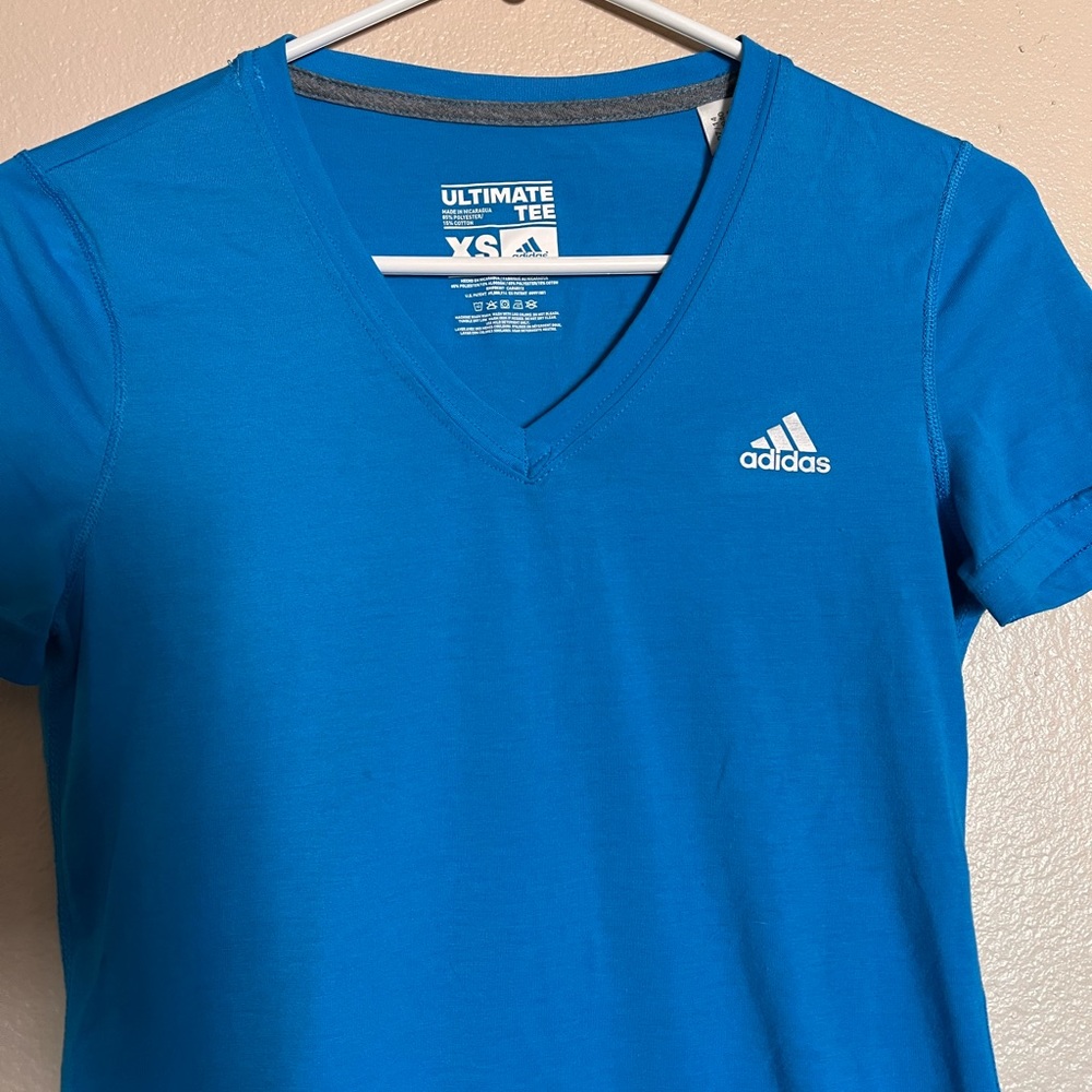 Blue Adidas Short Sleeve V Neck